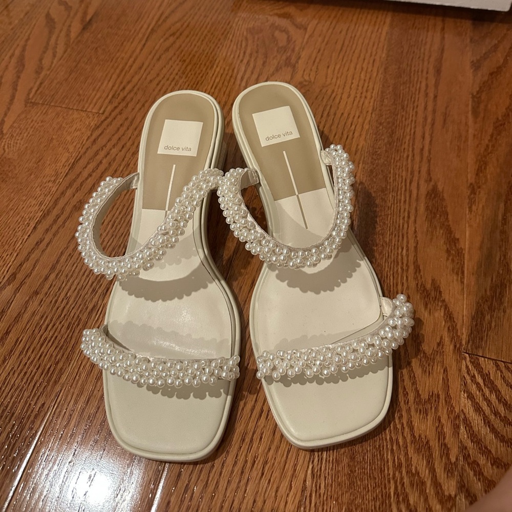 Dolce Vita Cream Pearl-Adorned Sandals